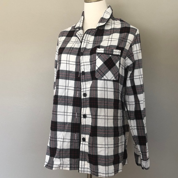 Large Women's Sleep Shirt White Black Red Plaid Long Sleeve Wondershop at Target - Picture 1 of 8